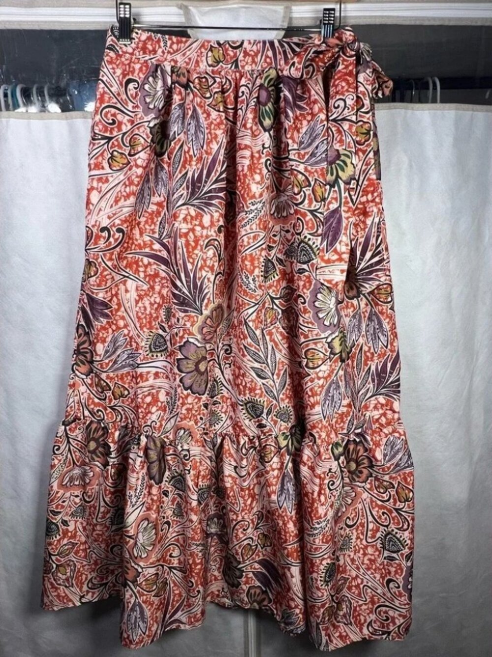 Rachel Zoe Ruth Floral Boho Side Tie Waist Maxi Skirt Silk Like Feel Size S